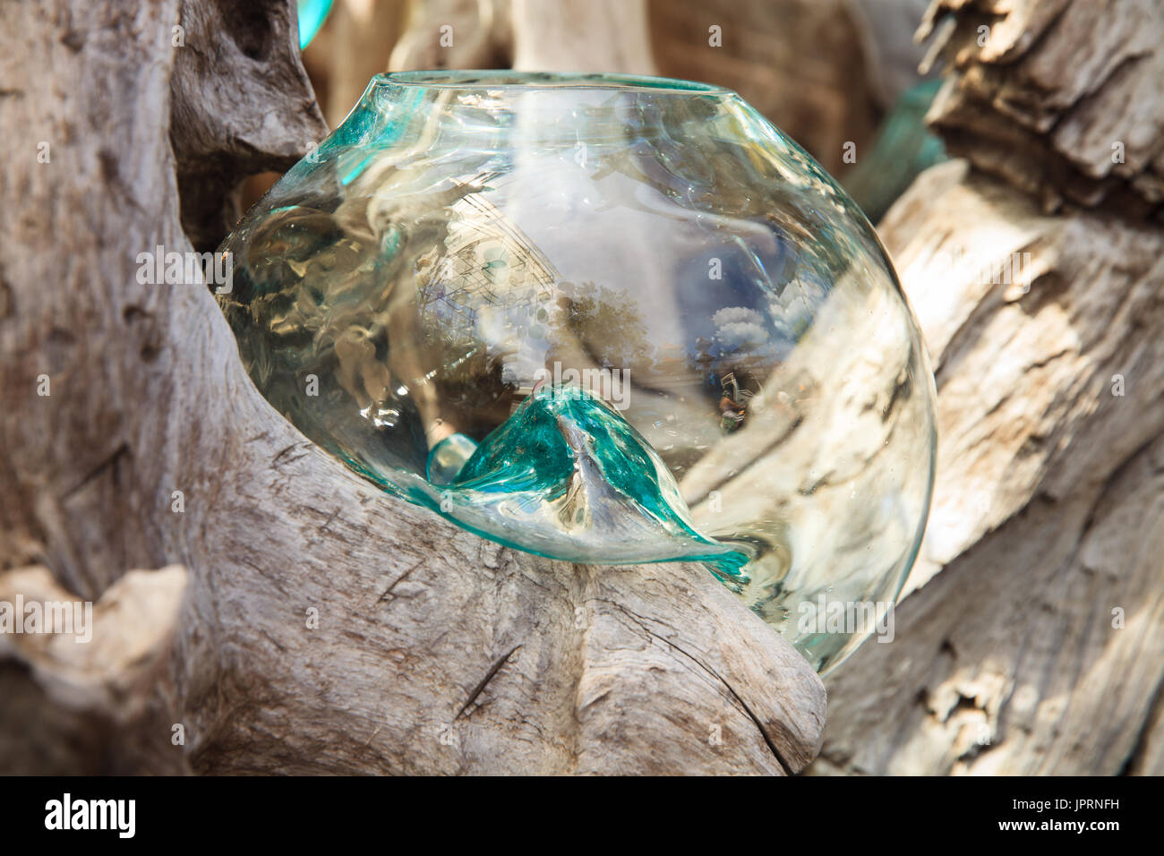 Glass Blowing. Unusual handmade shape glassware vases on sale. Ubud
