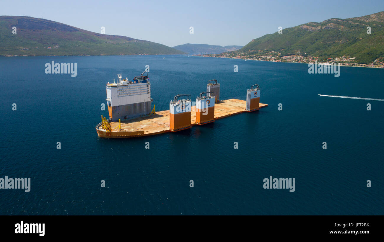 Tivat, Montenegro - 31 July 2017: Heavy lift vessel Dockwise Vanguard came to Montenegro to take the floating dock Stock Photo