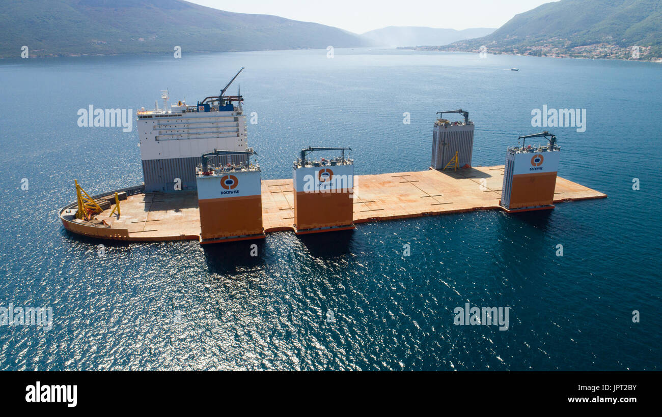 Tivat, Montenegro - 31 July 2017: Heavy lift vessel Dockwise Vanguard came to Montenegro to take the floating dock Stock Photo