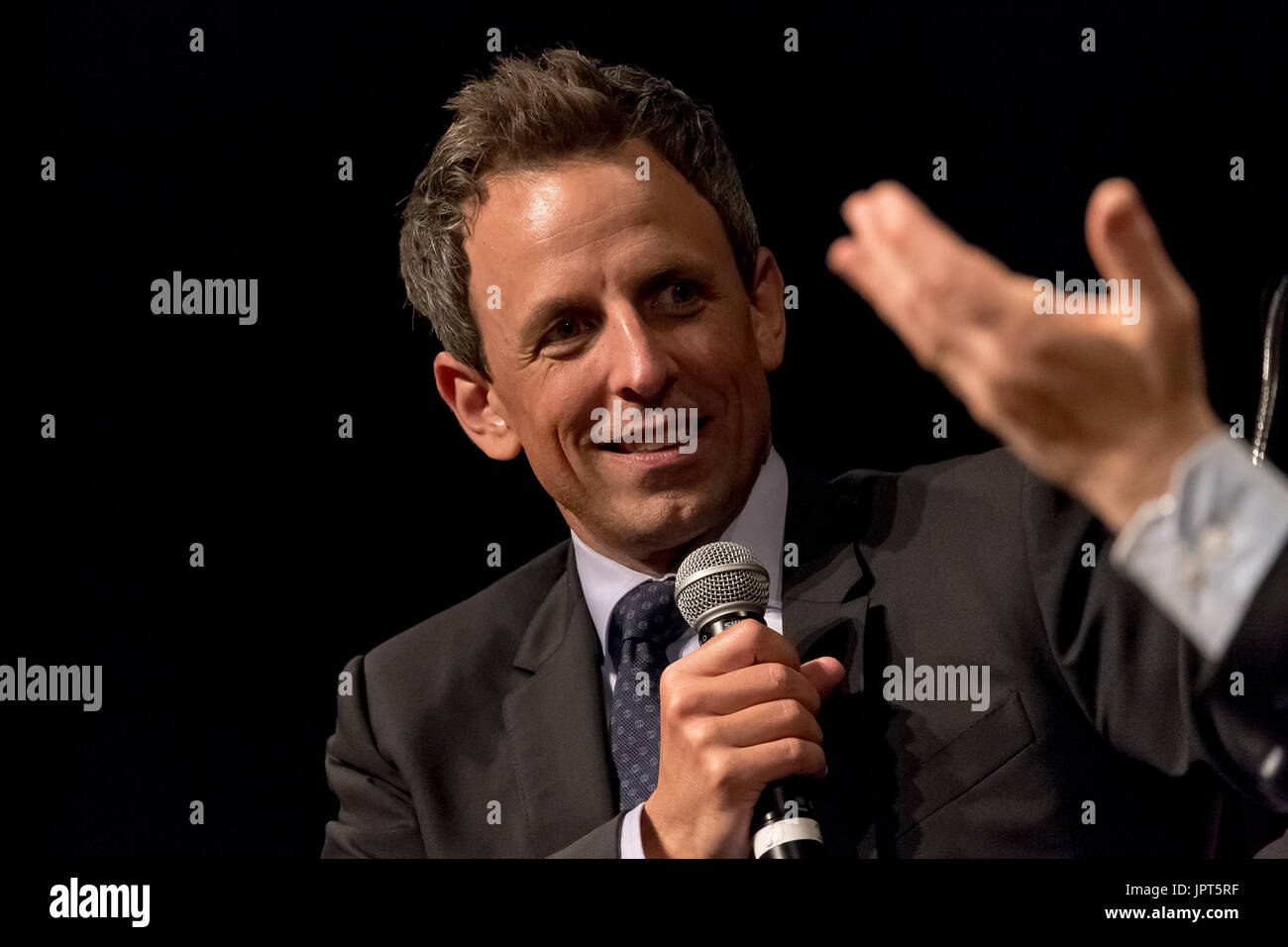 Seth Meyers is seen at Cooper Union. U.S. Senator for Minnesota Al Franken participated in a conversation with comedian and late-night host Seth Meyers in the Great Hall at Cooper Union. At the event, organized by The Strand bookstore, Senator Franken discussed his career in politics and his new book "Giant of the Senate." Credit: PACIFIC PRESS/Alamy Live News Stock Photo