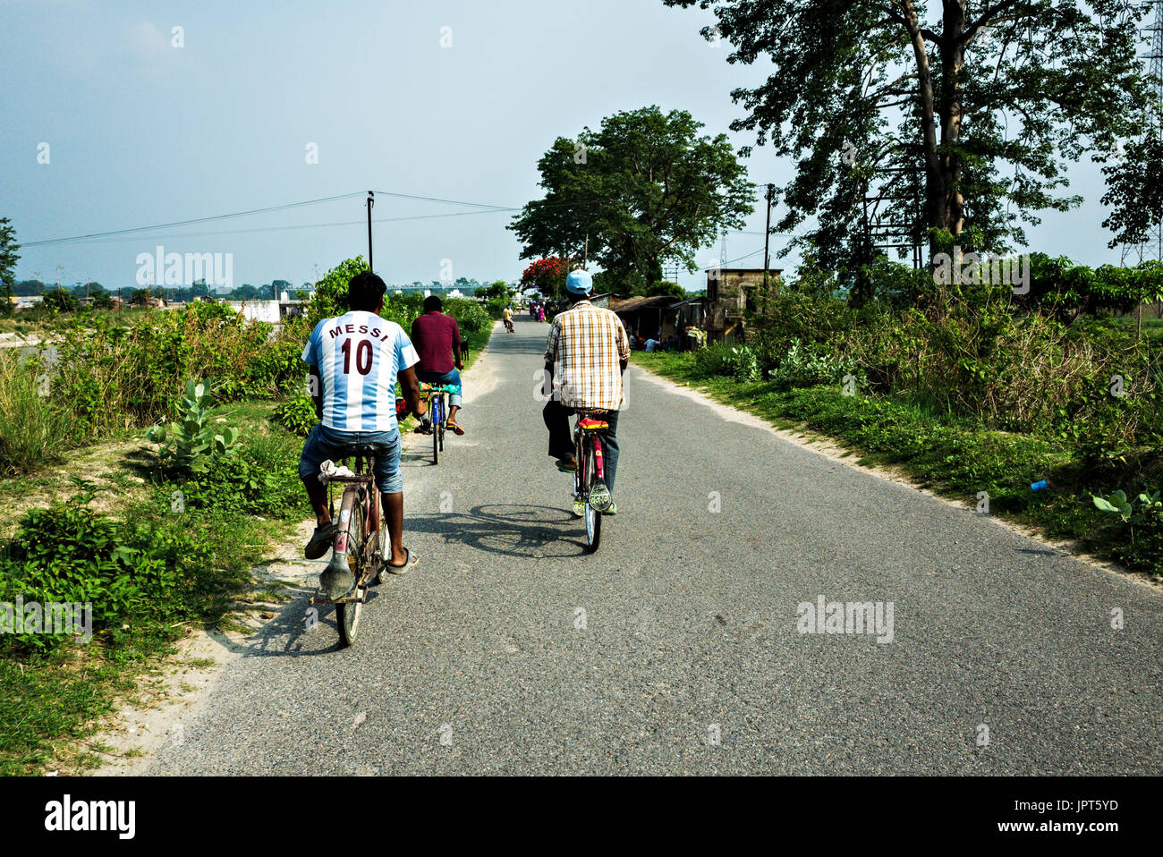Messi fan cycling, Susta, Nawalparasi, Nepal Stock Photo