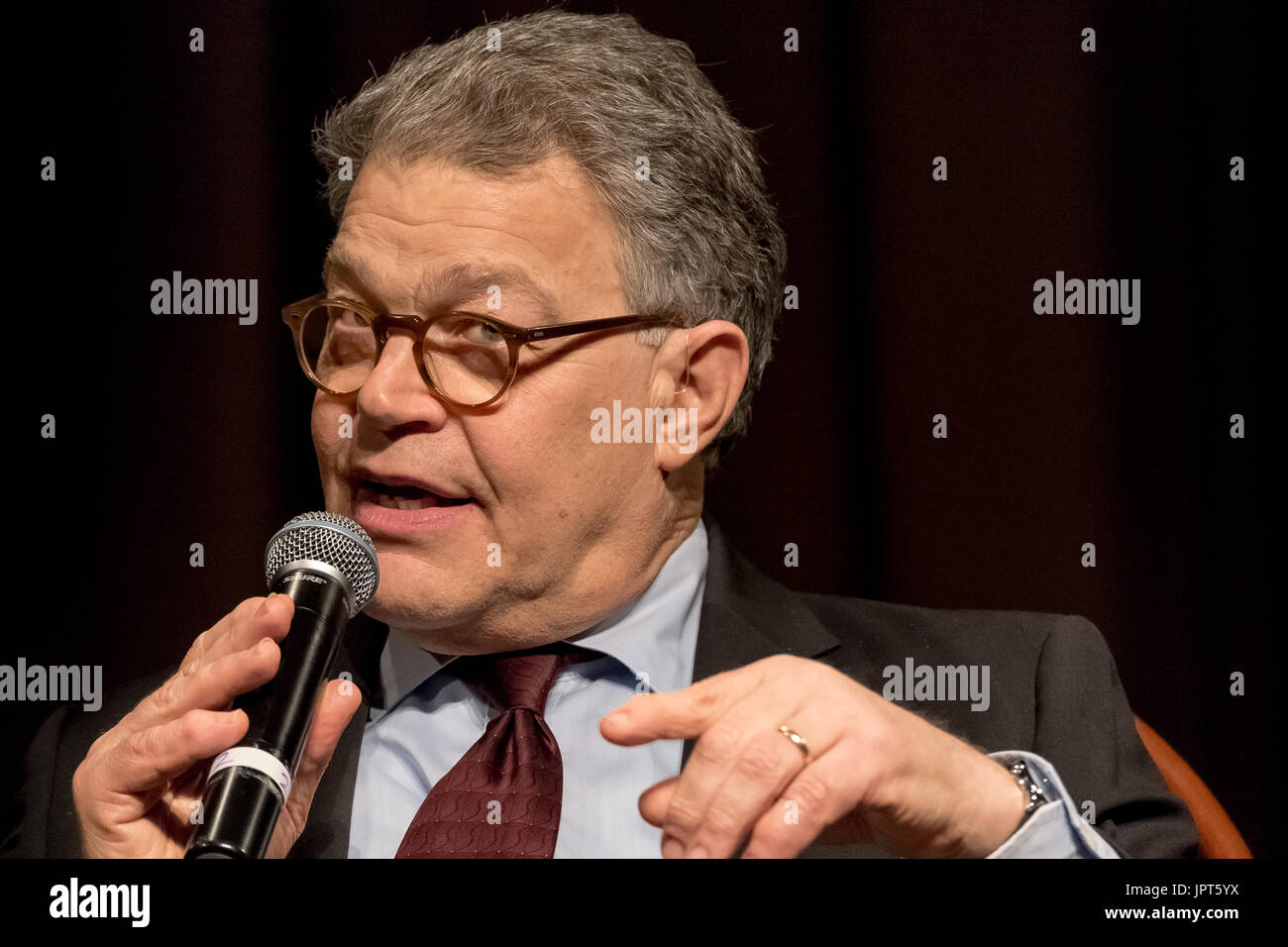 Senator Al Franken is seen at Cooper Union. U.S. Senator for Minnesota Al Franken participated in a conversation with comedian and late-night host Seth Meyers in the Great Hall at Cooper Union. At the event, organized by The Strand bookstore, Senator Franken discussed his career in politics and his new book "Giant of the Senate." Credit: PACIFIC PRESS/Alamy Live News Stock Photo