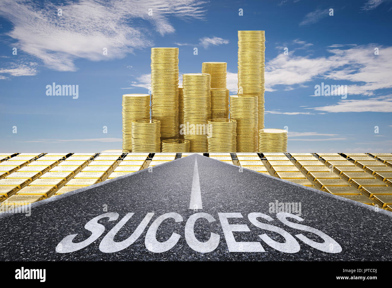 road to success concept with 3d rendered success text on asphalt road Stock Photo