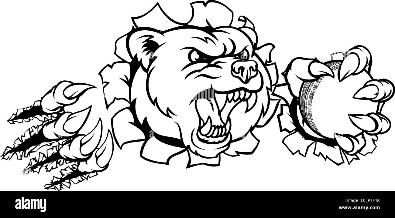 Bear Holding Cricket Ball Breaking Background Stock Vector