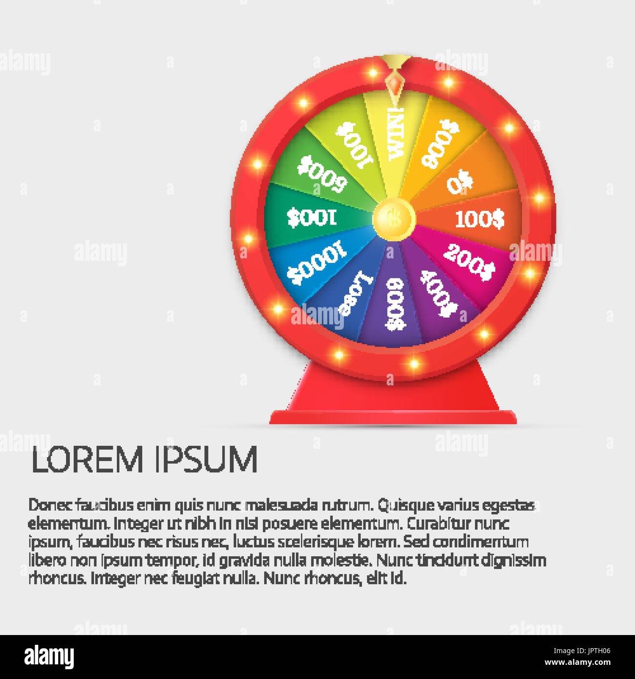 Fortune spinning wheel in flat vector style. Gambling concept, win jackpot in casino illustration Stock Vector