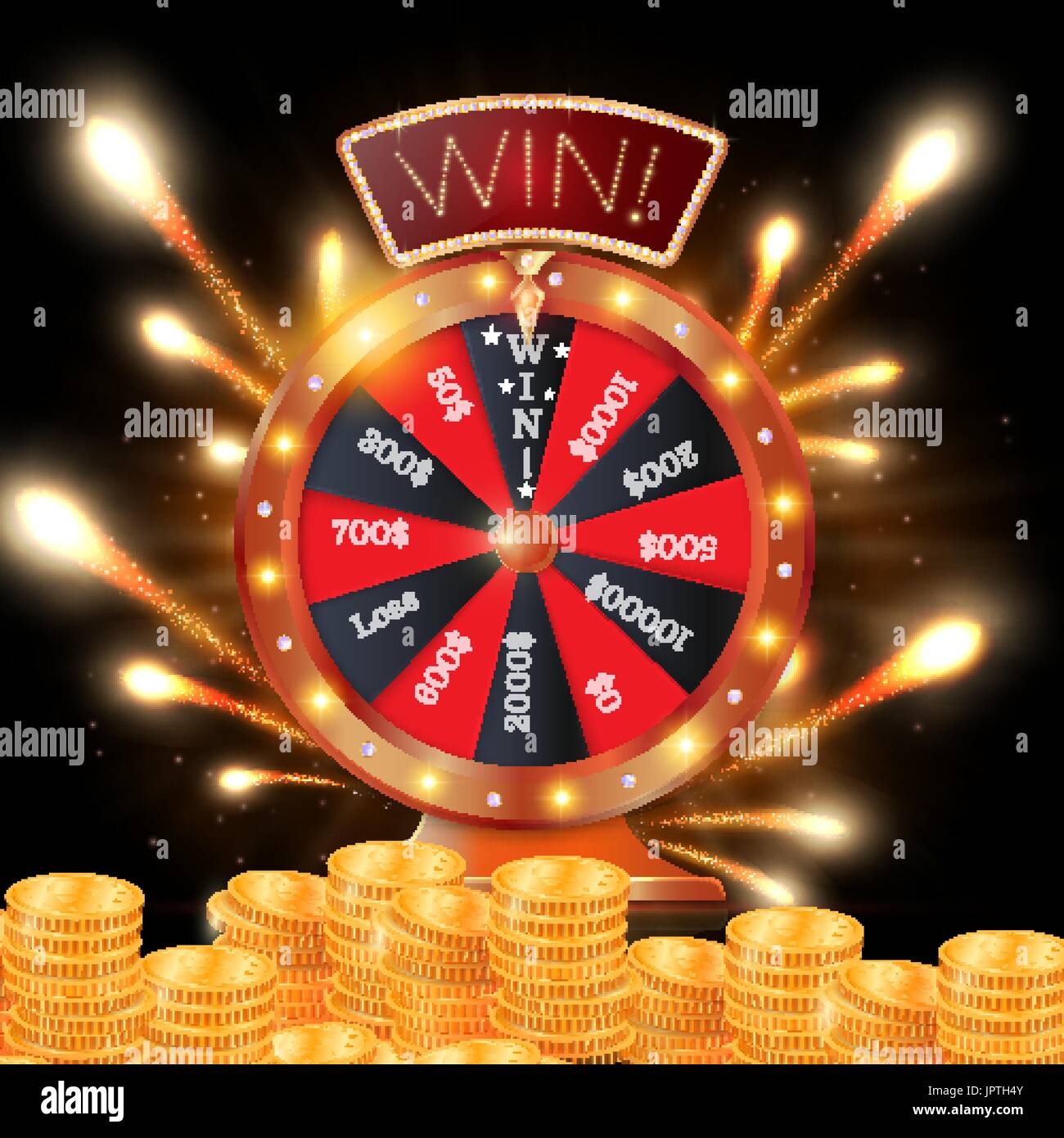 Realistic 3d spinning fortune wheel, lucky roulette vector illustration Stock Vector