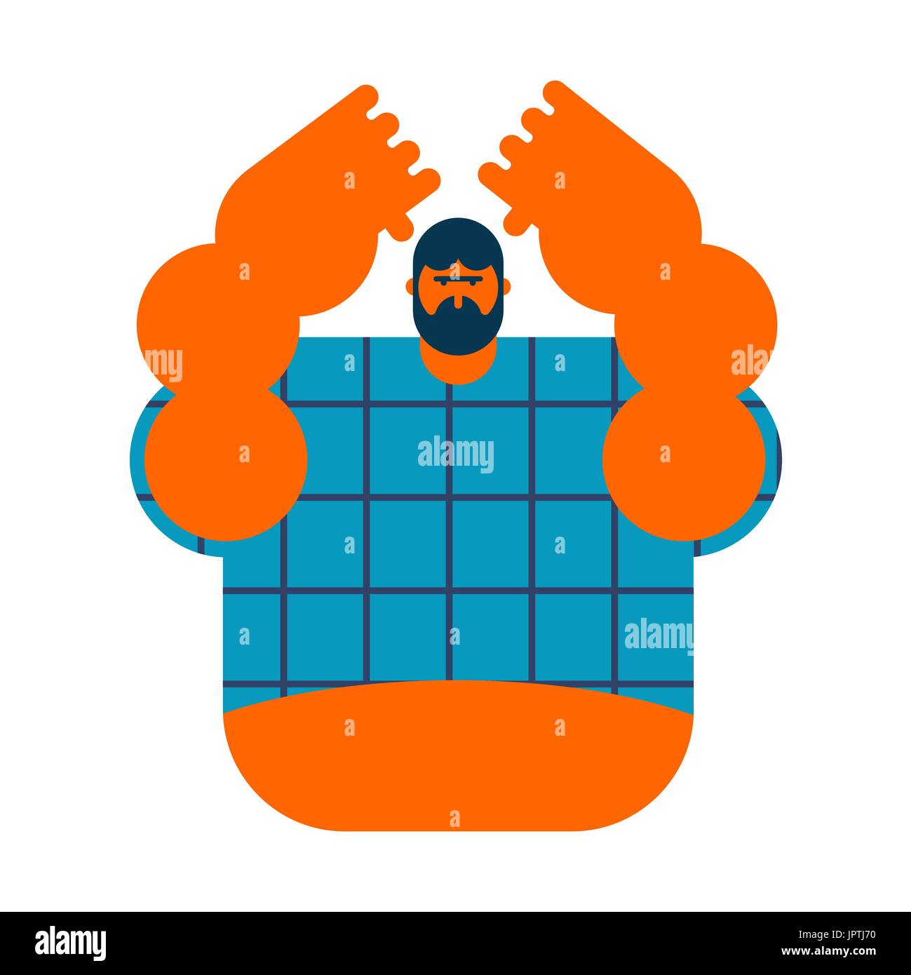 redneck isolated. Angry bearded man in shirt. Aggressive guy Stock Vector