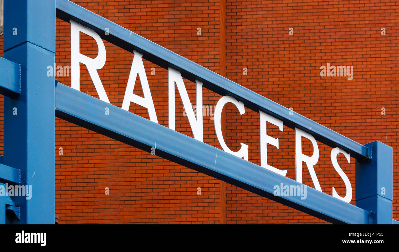 The gates outside the Bill Struth Main Stand at Ibrox Stadium, home of Glasgow Rangers Football Club in Scotland. Stock Photo