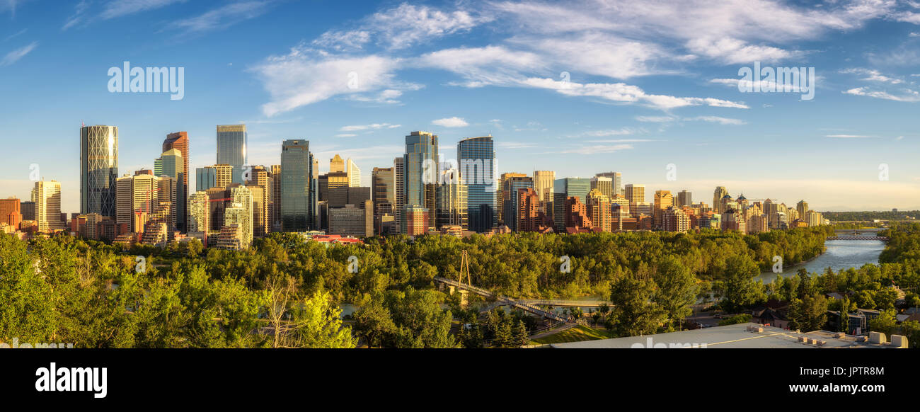 City skyline of Calgary with Bow River, Alberta, Canada Stock Photo