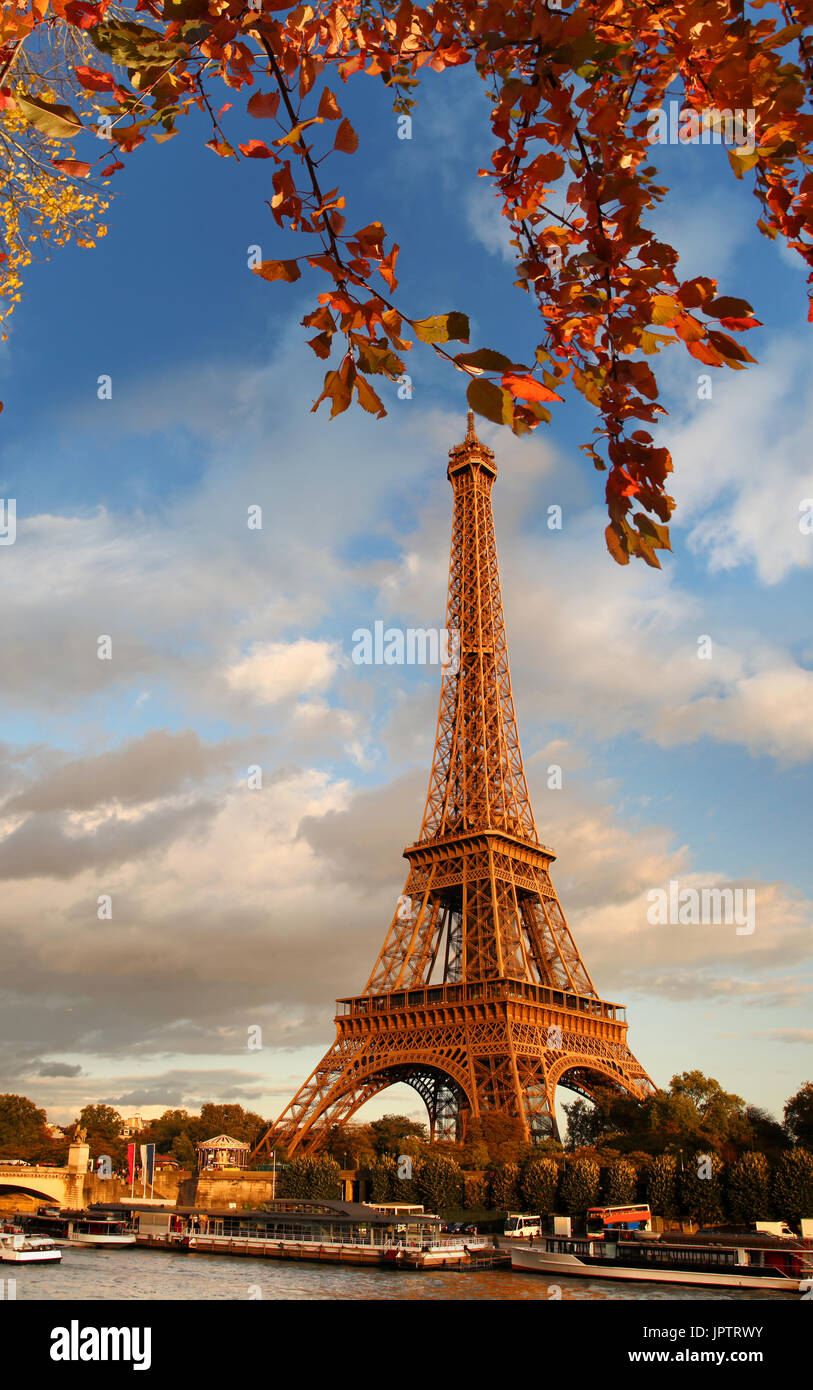 Eiffel Tower during autumn in Paris, France Stock Photo
