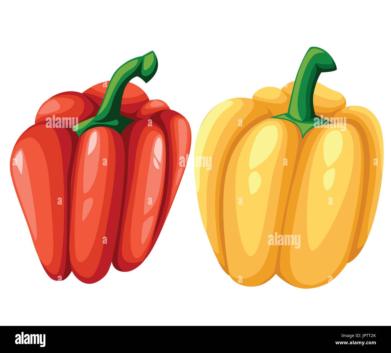 Set of Colored Yellow Green Orange and Red Sweet Bulgarian Bell Peppers, Paprika Isolated on White Background Web site page and mobile app design vect Stock Vector