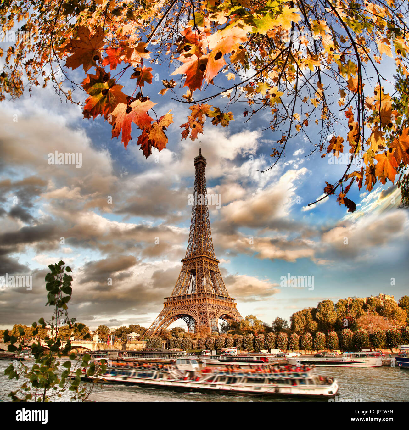 Eiffel Tower during autumn in Paris, France Stock Photo