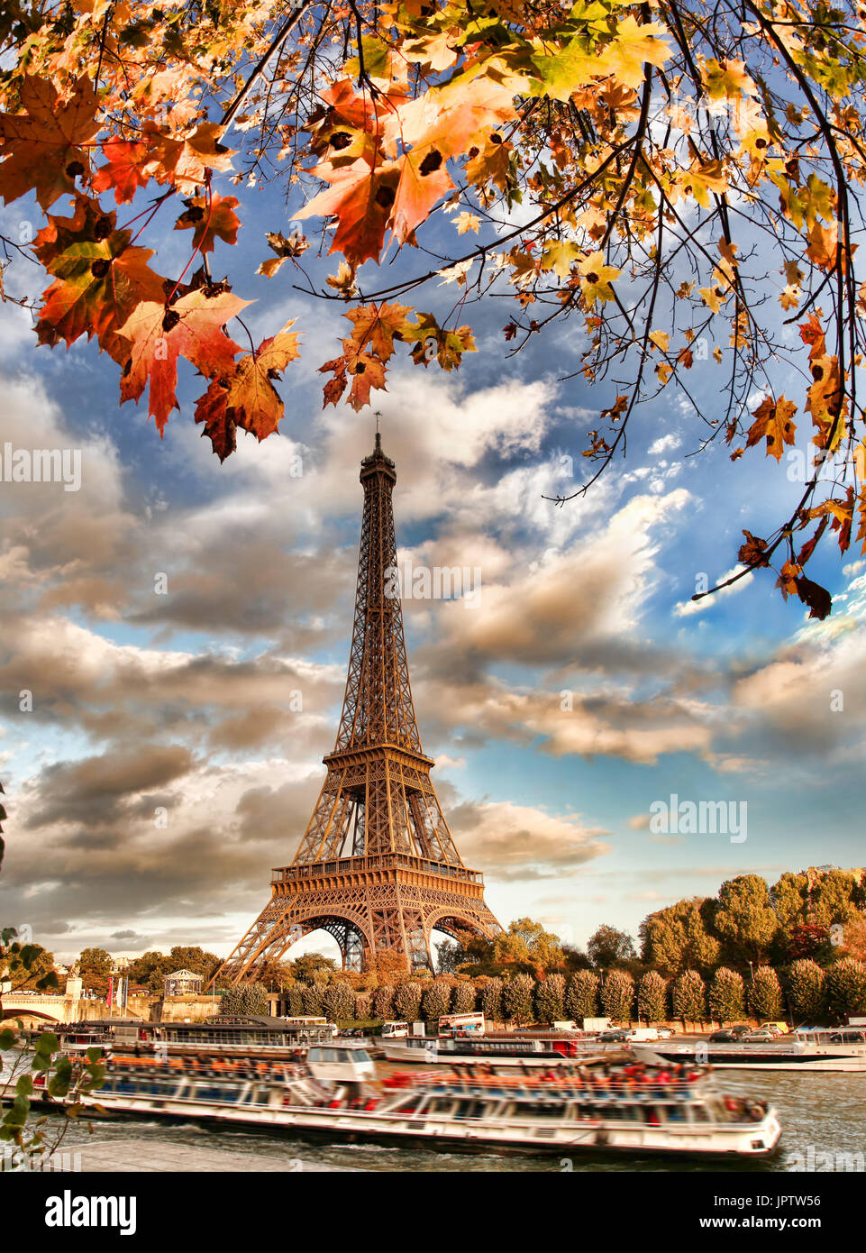 Eiffel Tower during autumn in Paris, France Stock Photo