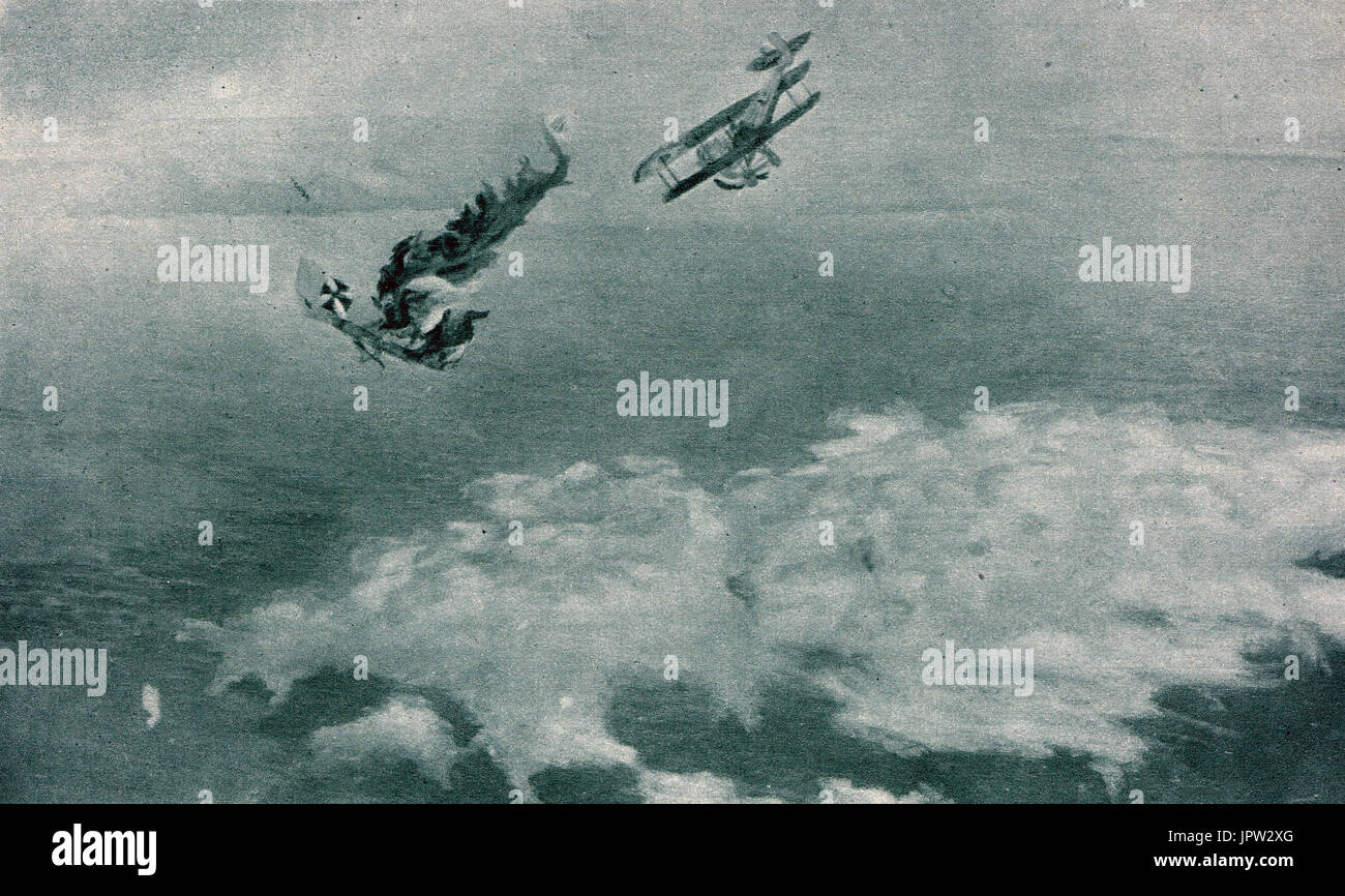 French & German air dogfight, WW1 Stock Photo