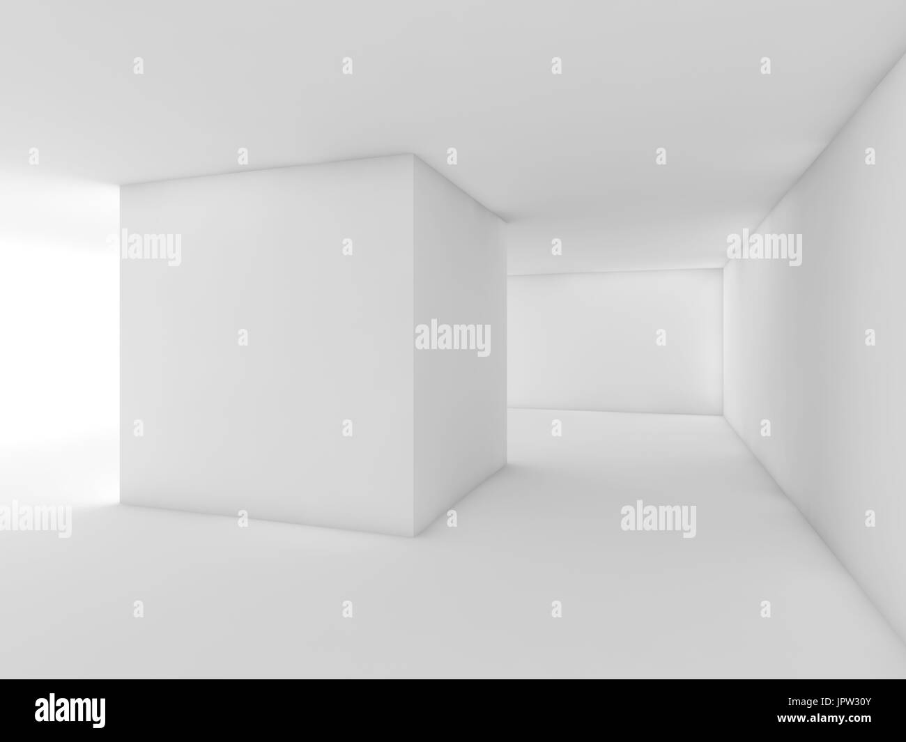 Abstract white empty interior, contemporary open space room design. 3d illustration Stock Photo