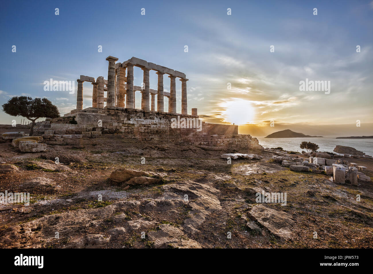 Famous Greek temple Poseidon, Cape Sounion in Greece Stock Photo - Alamy