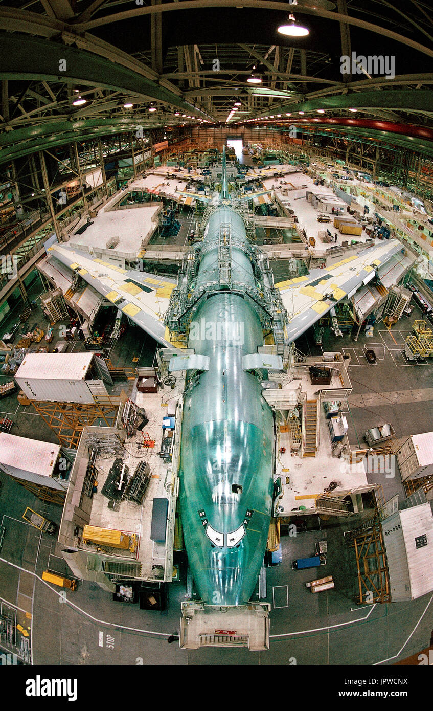 747 airplane under construction boeing hi-res stock