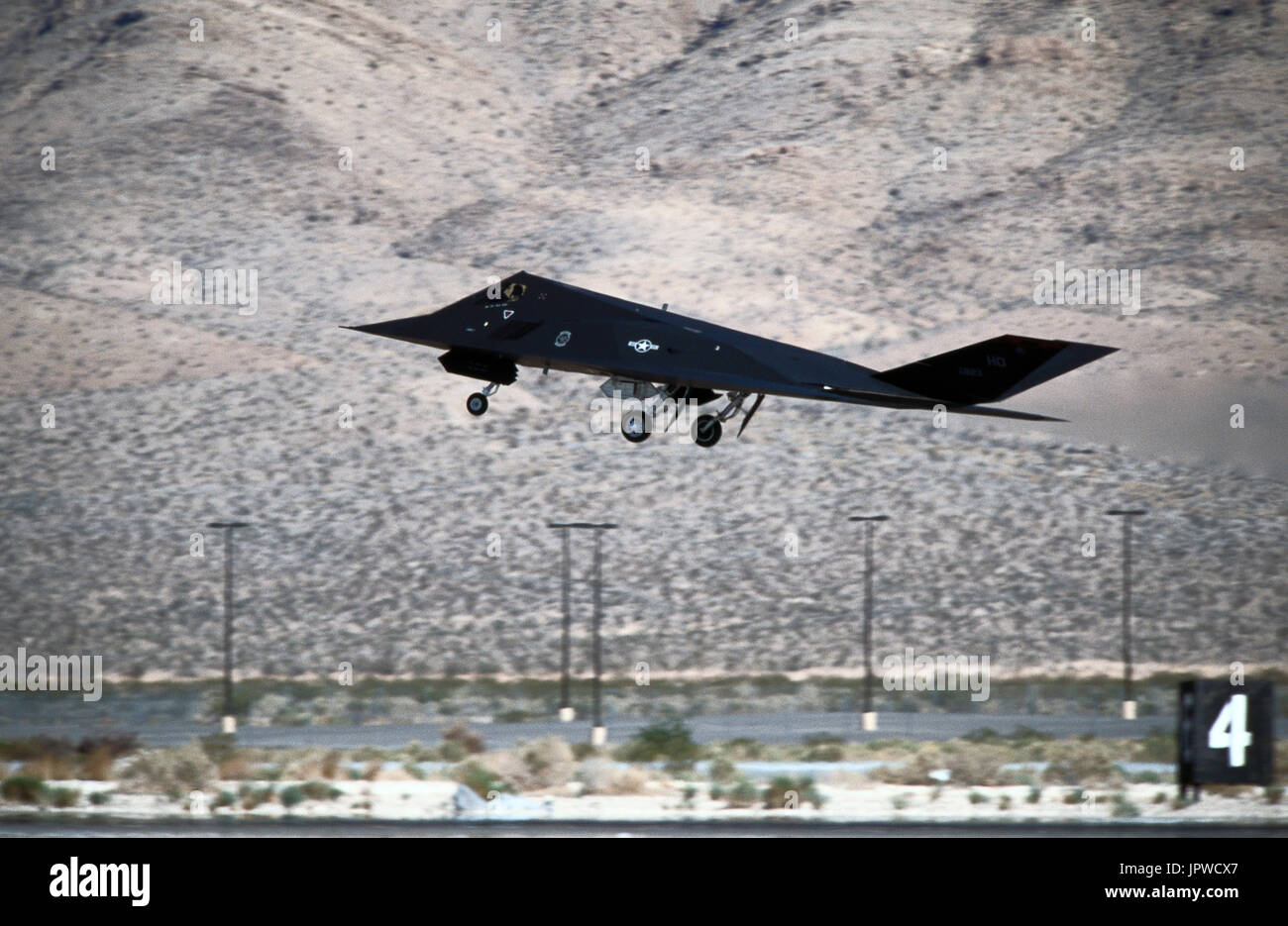 USAF Lockheed Martin F117A Nighthawk landing at the 1997 Nellis AFB