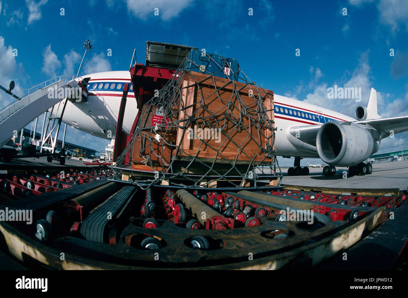 cargo being loaded onto a McDonnell Douglas DC-10-30CF Stock Photo