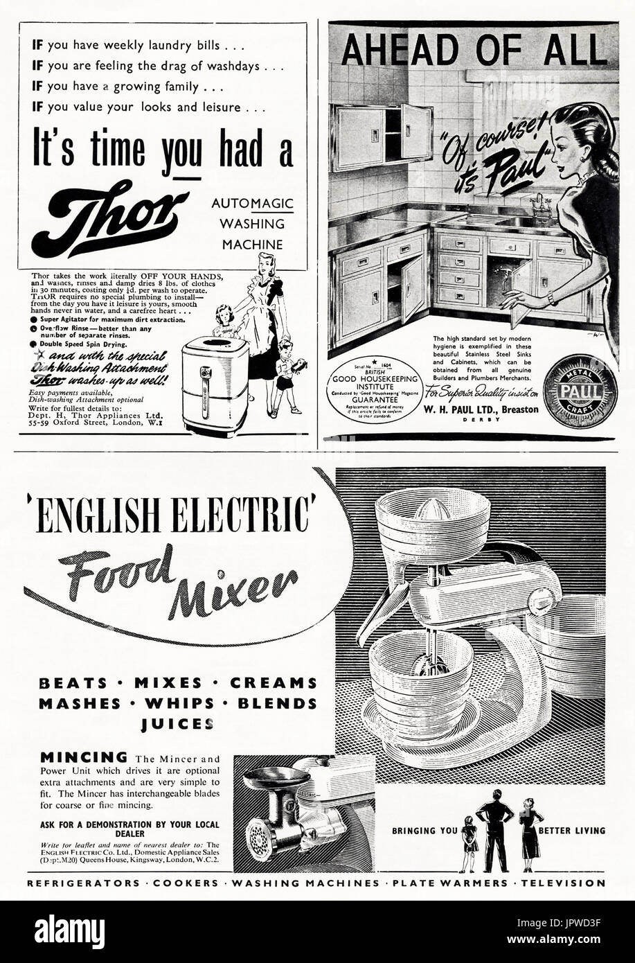 1950s old vintage original page of retro adverts typical of the period in magazine circa 1950 Stock Photo