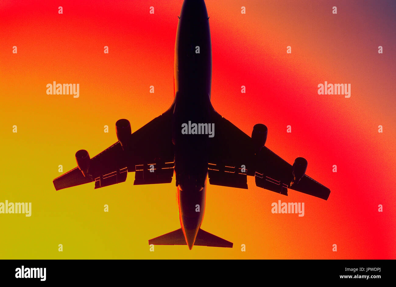 colourised image of a Boeing 747 on final-approach Stock Photo