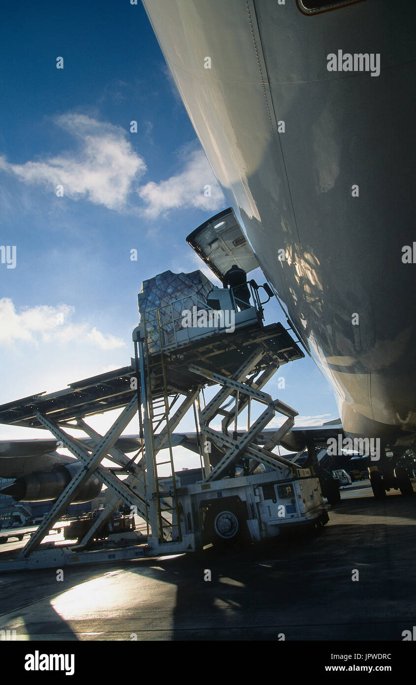 cargo being loaded onto a Korean Air Lines Boeing 747-200F Stock Photo ...