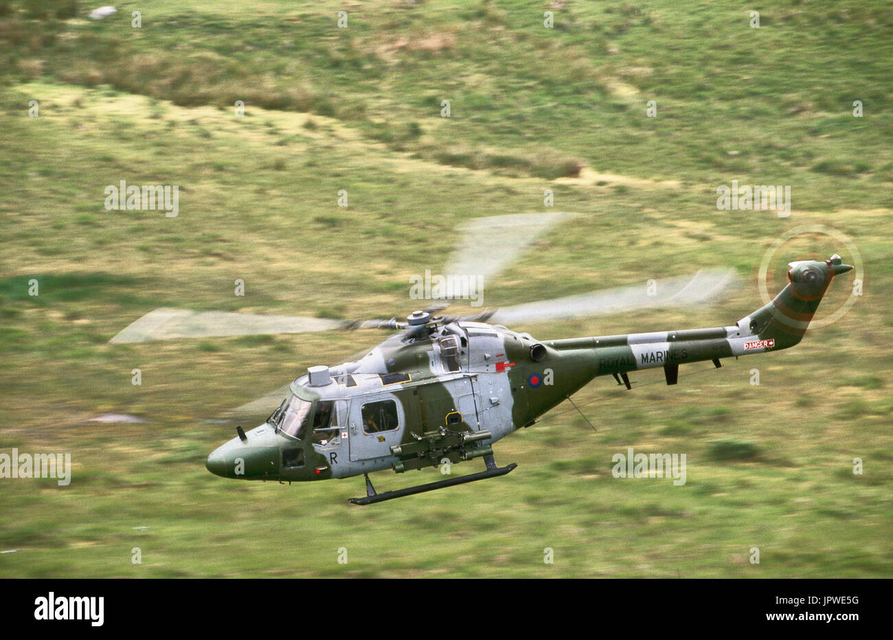 Royal Marines Westland Lynx AH-7 low-flying over Dartmoor Stock Photo