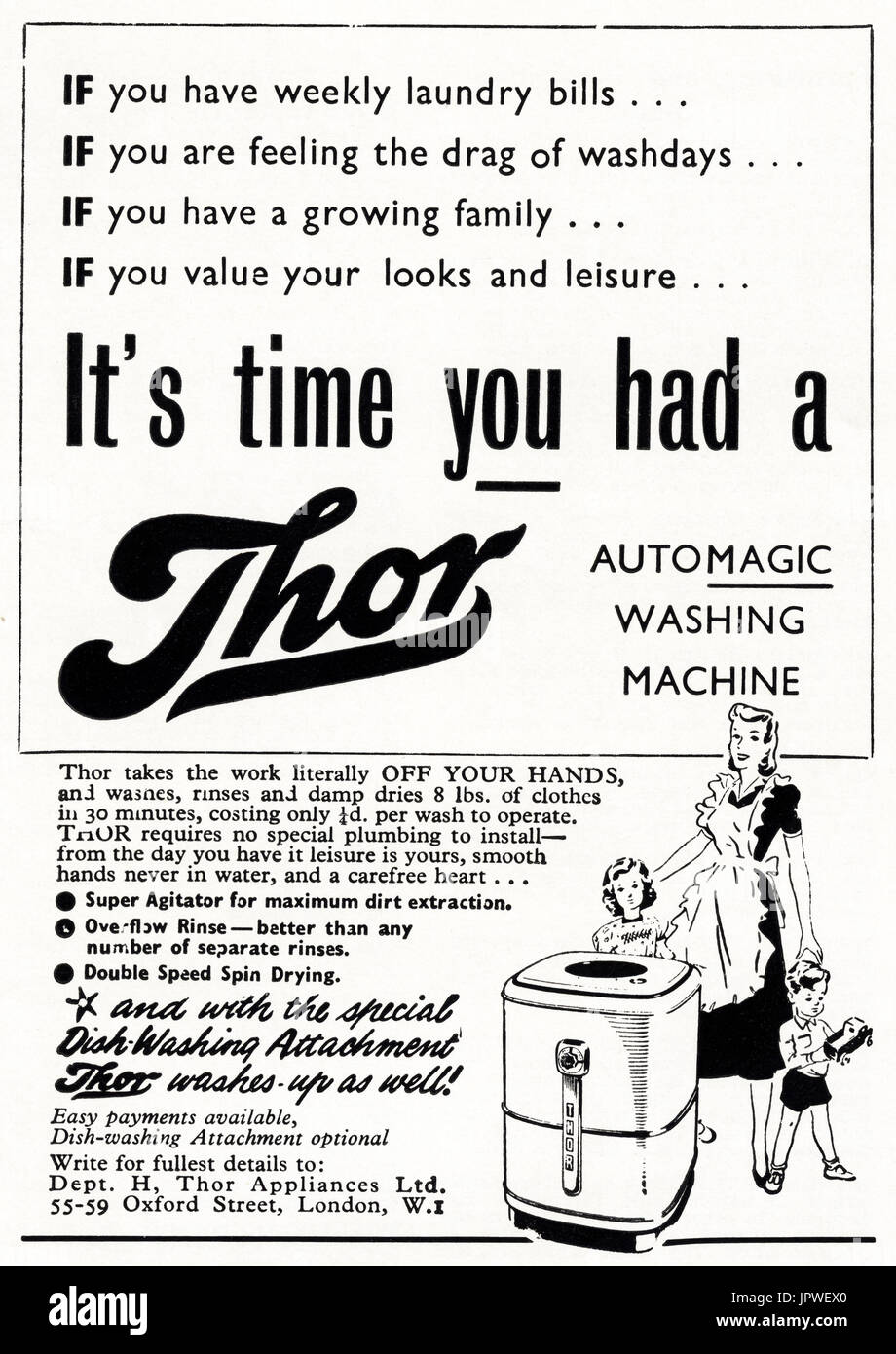 1950s old vintage original retro advert advertising Thor washing Stock