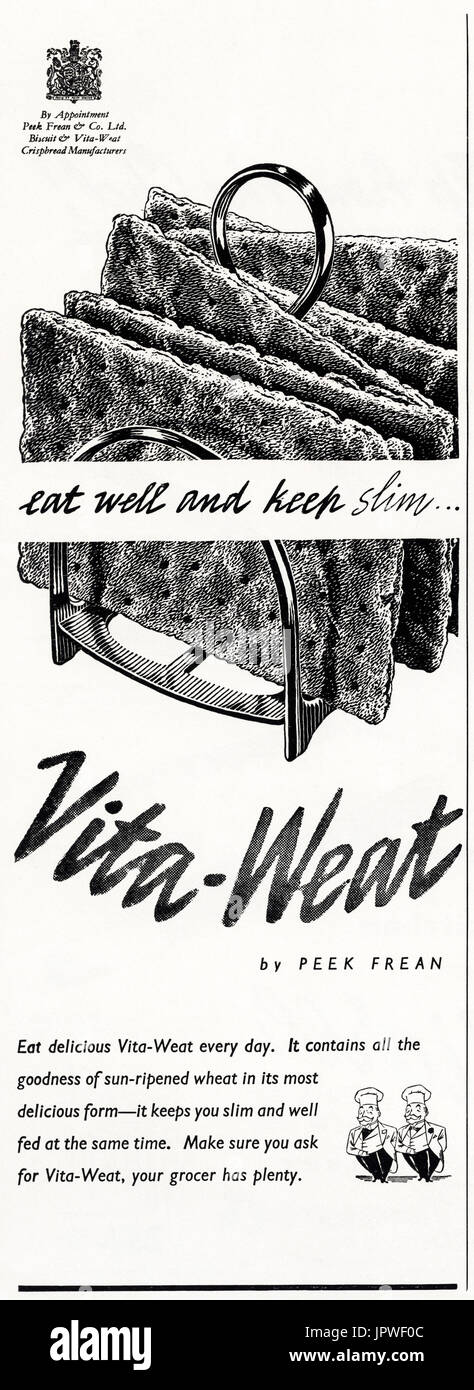 1950s old vintage original retro advert advertising Vita-Weat crispbread by Peek Frean by Royal Appointment in magazine circa 1950 Stock Photo