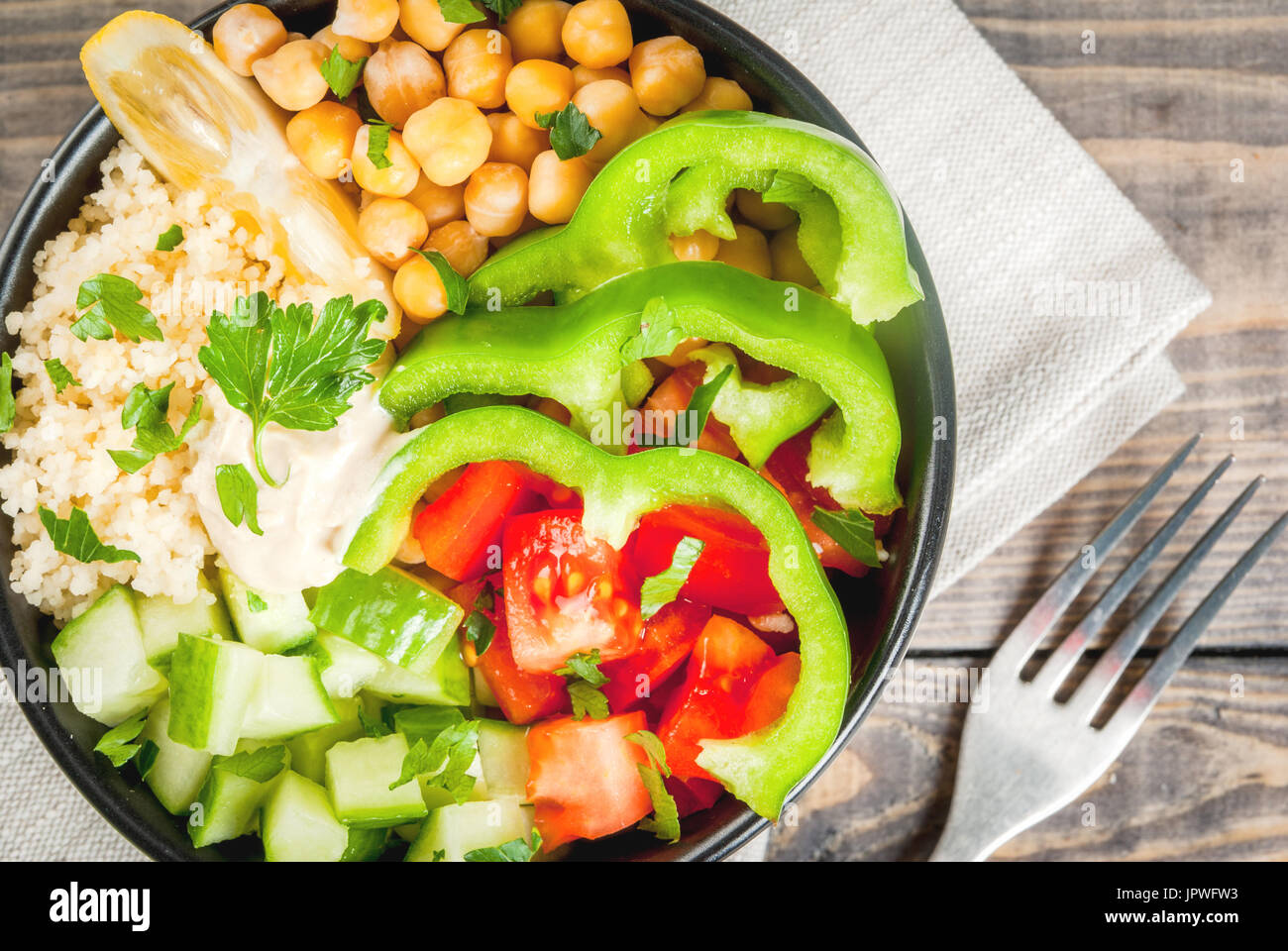 Healthy eating, diet. Vegetarian vegetable buddha bowl couscous