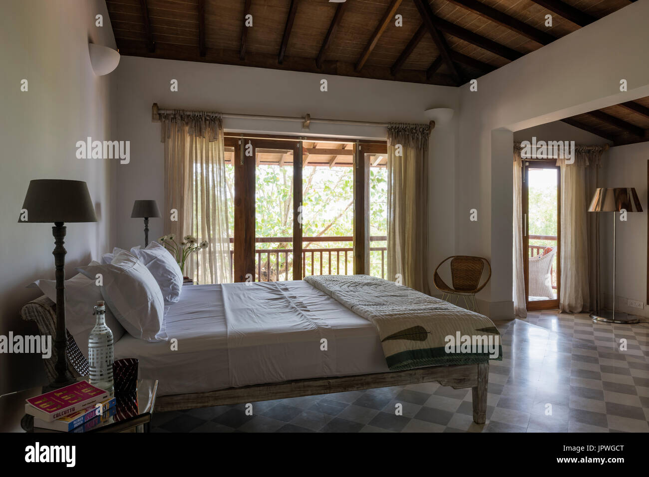 Gustavian bedroom with open door Stock Photo