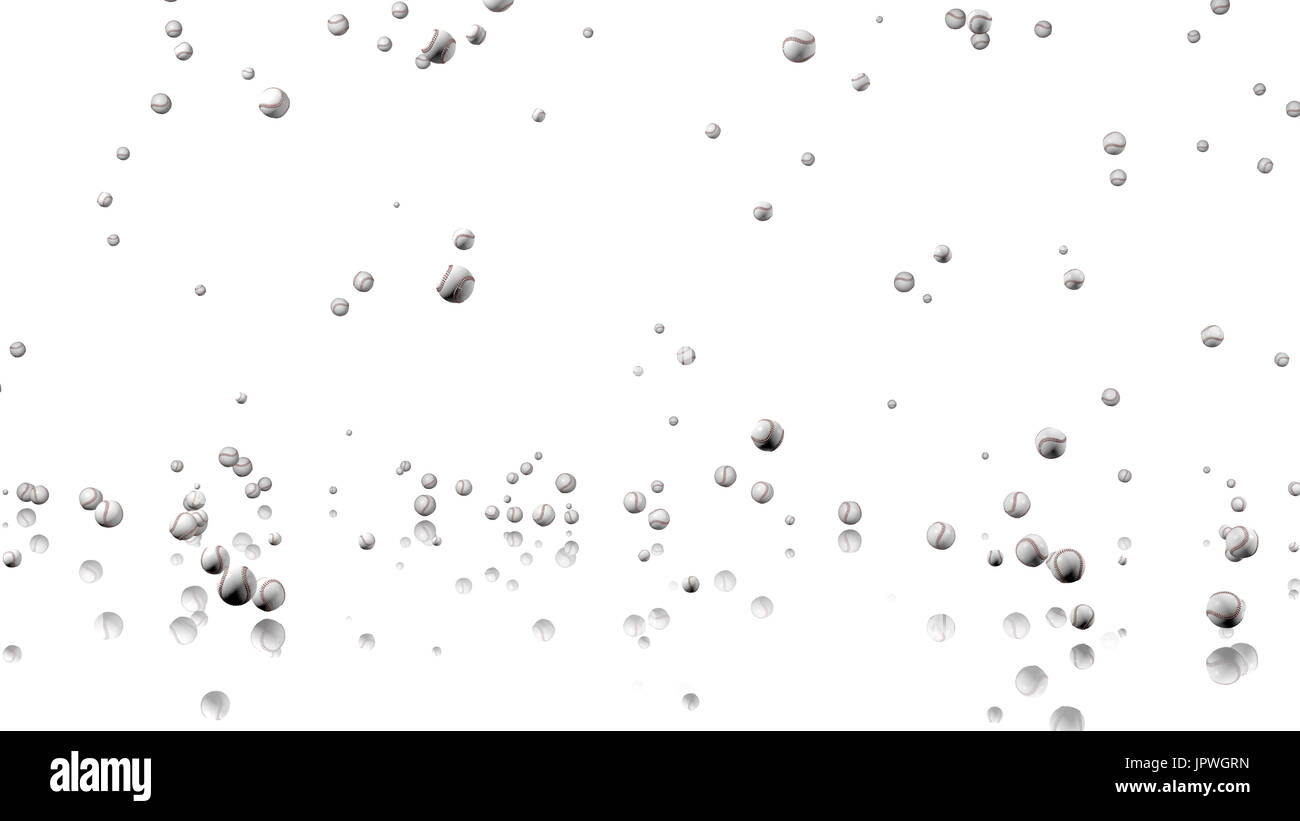 Many Baseballs Raining With A Reflecting Floor And A White Background Stock Photo Alamy
