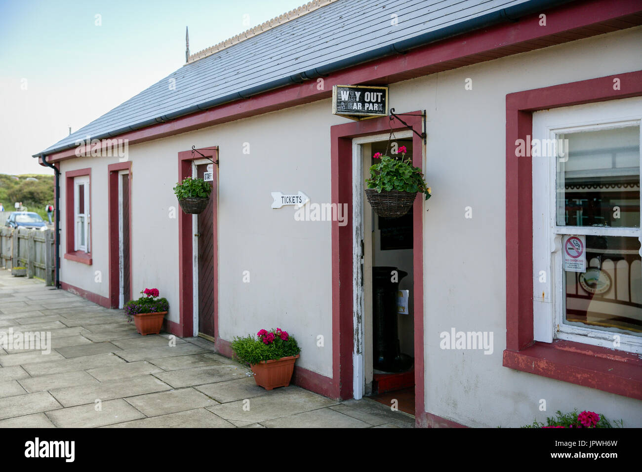 Entrance to old train station building at the Giant's Causeway & Bushmills Railway Station Antrim Northern Ireland Stock Photo
