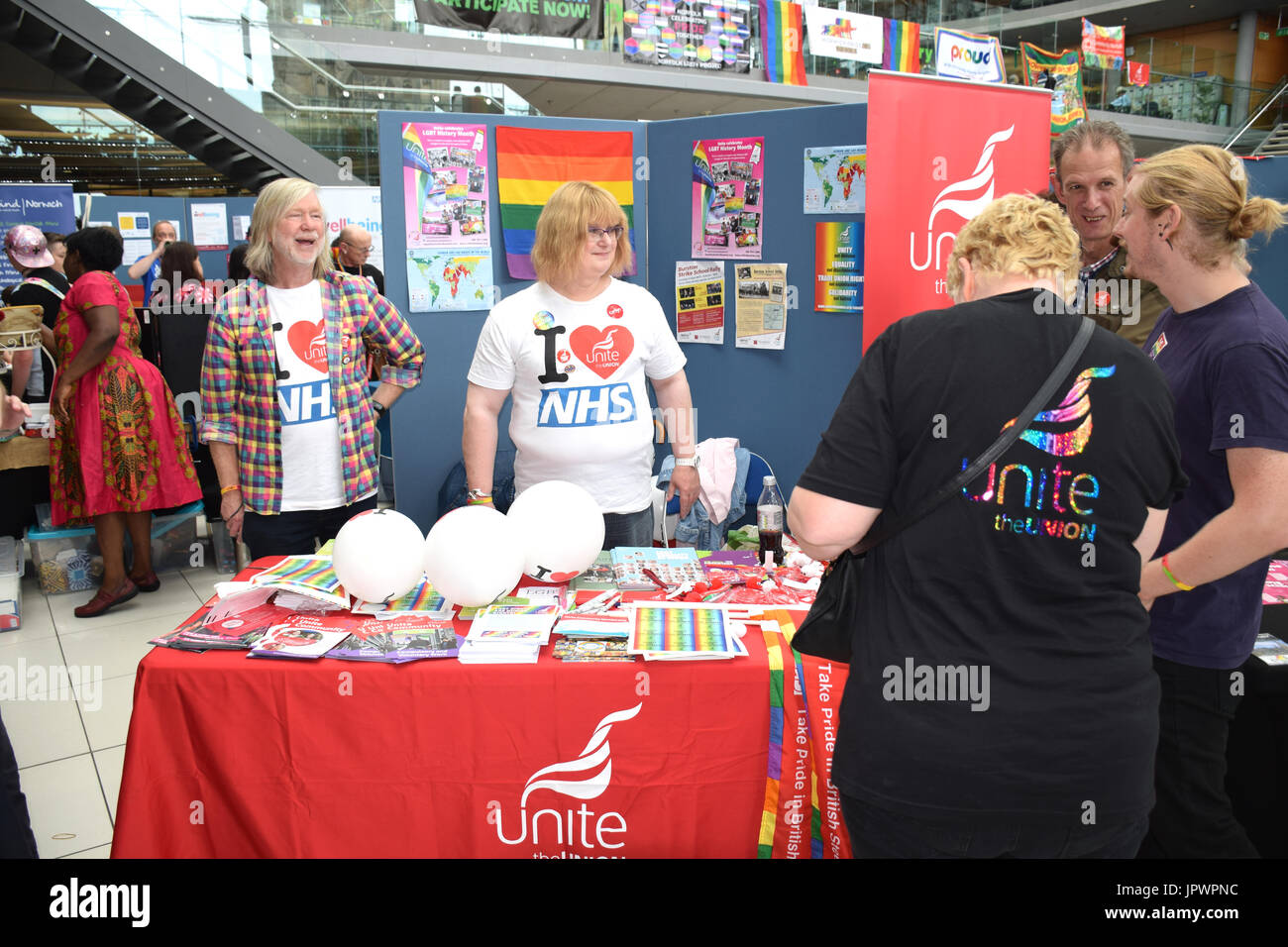 Unite stall at Pride 2017, Norwich UK, 29 July 2017 Stock Photo