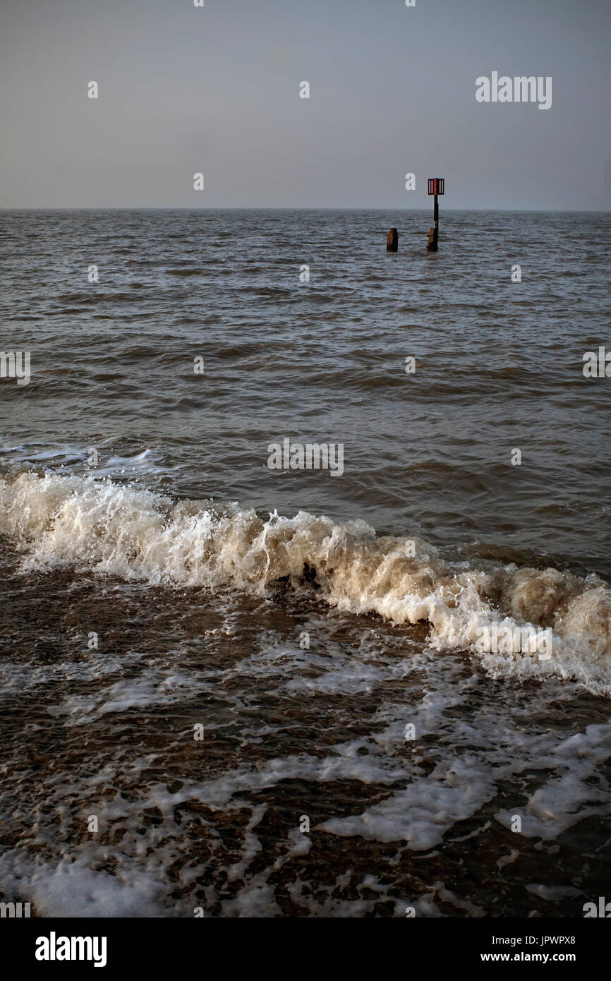 pipe marker in north sea Stock Photo