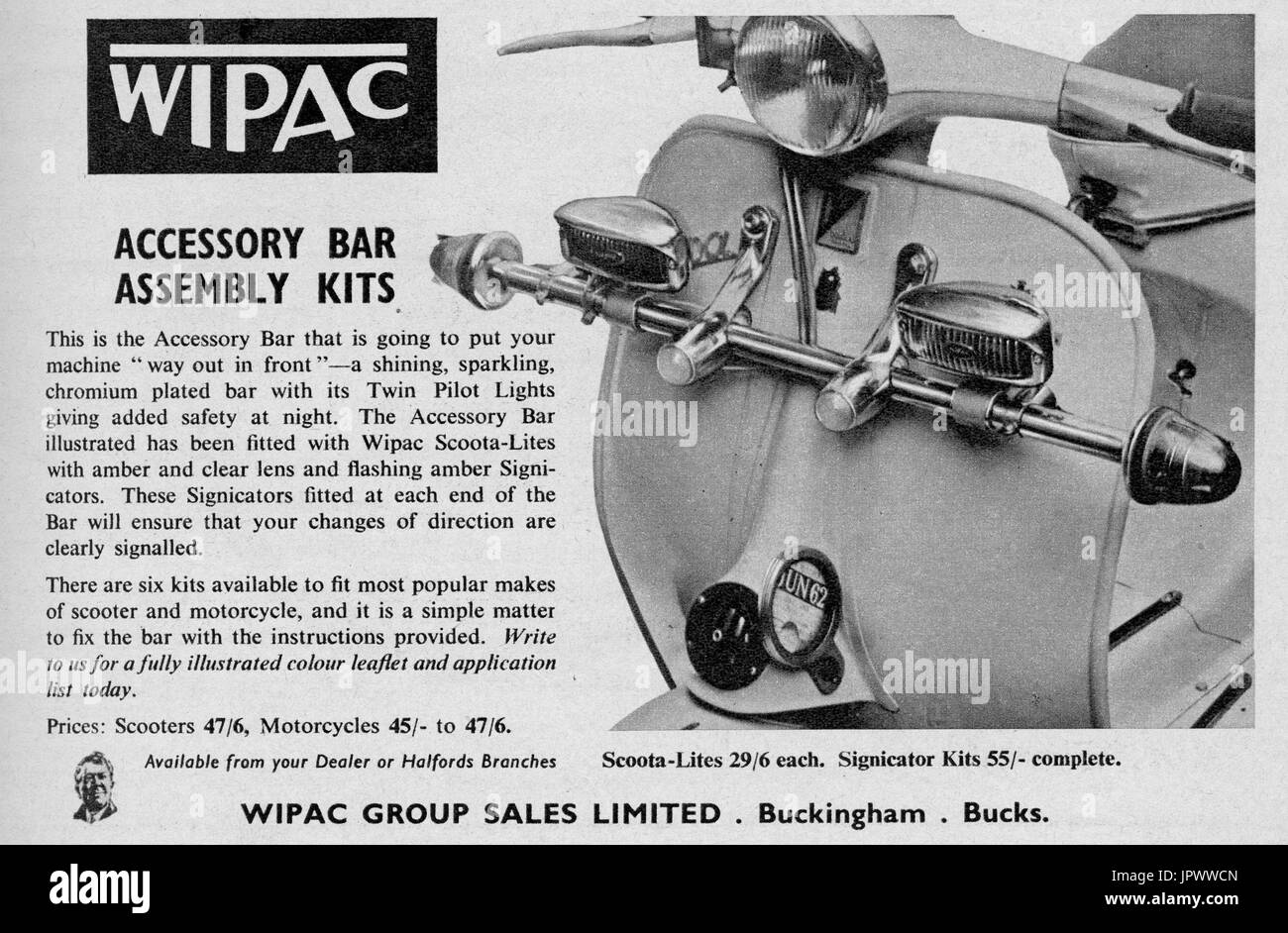 Wipec scooter accessory bar magazine advert March 1962 Stock Photo