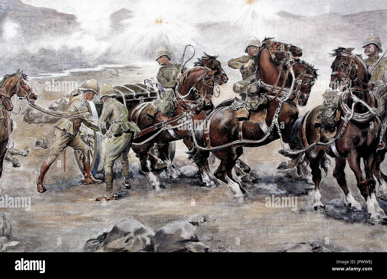 BATTLE OF COLENSO, Natal,  15 December 1899. 'Saving the guns at Colenso' watercolour by Sidney Paget Stock Photo