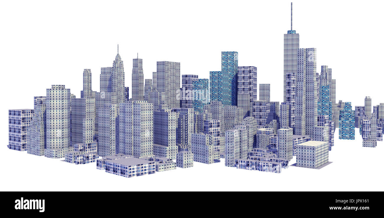 Rendered 3d city skyline isolated on white background Stock Photo