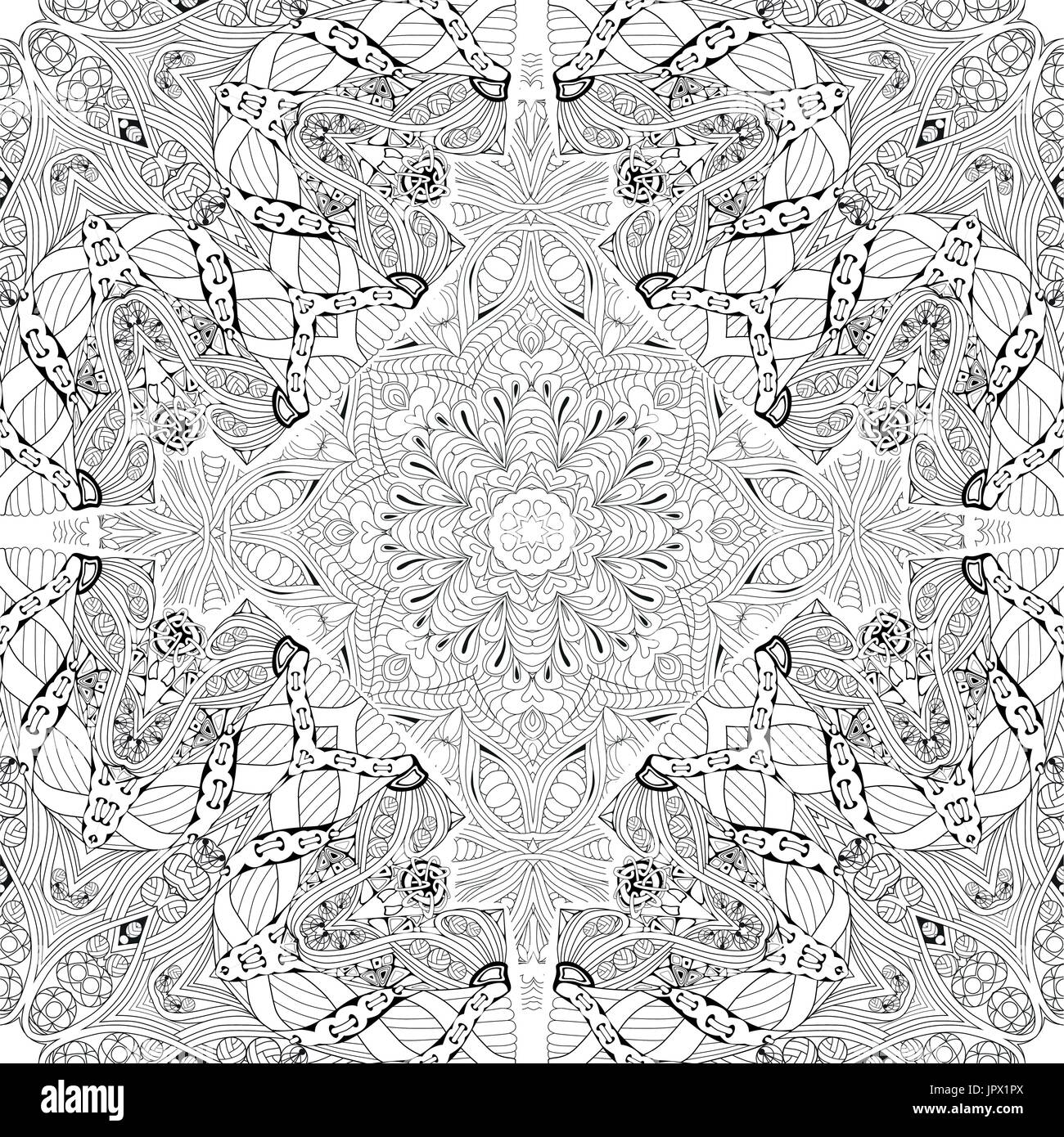 Hand drawn zentangle seamless pattern for coloring page. Stock Vector