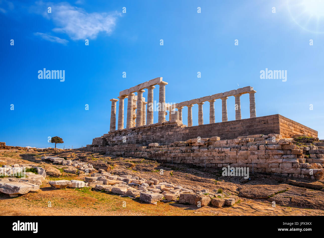 Greek temple Poseidon during spring time, Cape Sounion in Greece Stock ...
