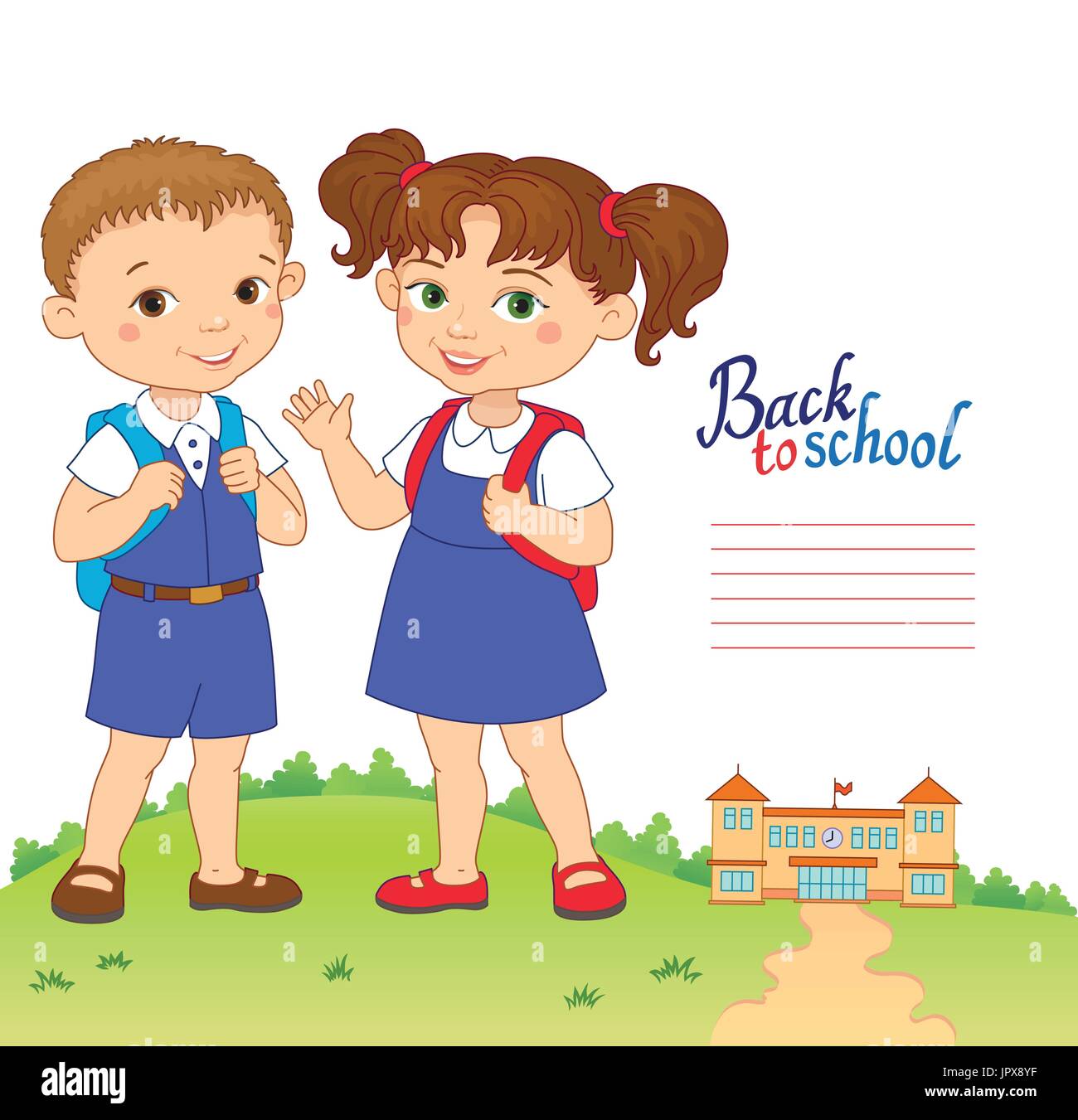 Banner Back To School Boy Girl Pupil Lettering Logo Vector Illustration Stock Vector Image Art Alamy