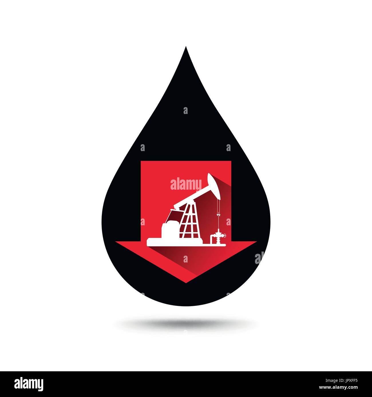 Oil industry concept. Oil price falling down graph with petroleum pump