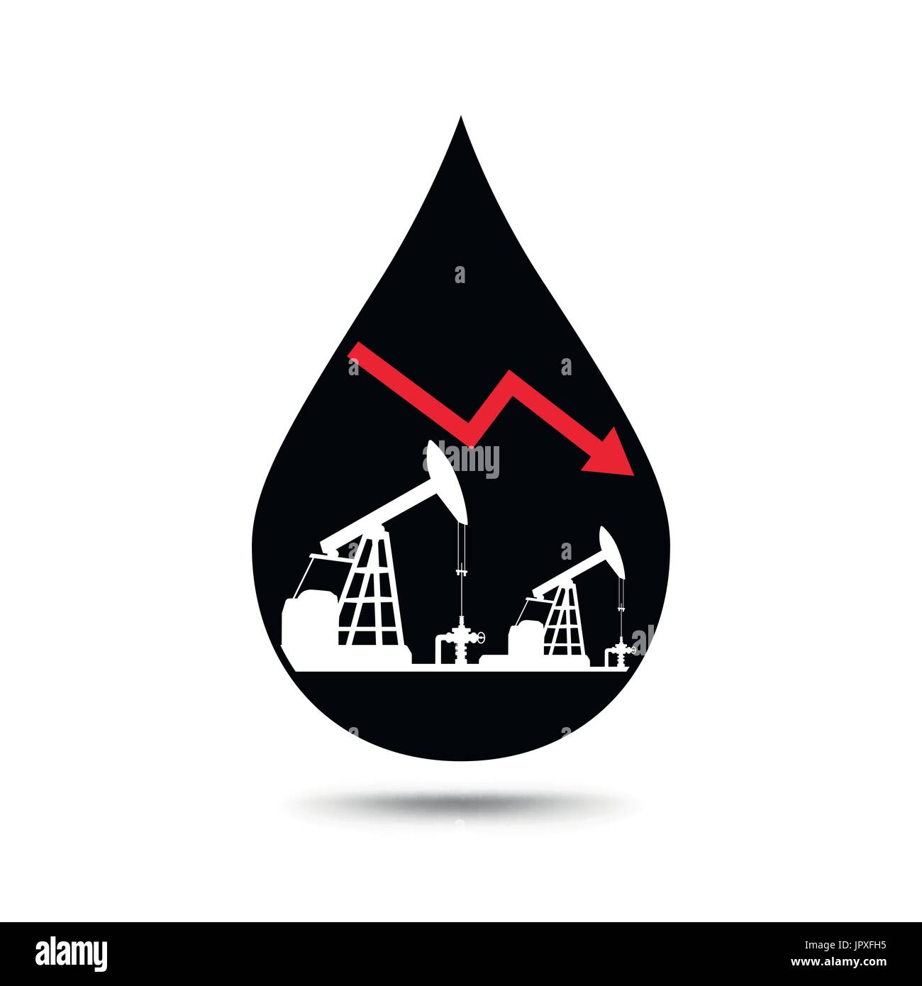 Oil industry concept. Oil price falling down graph with petroleum pump