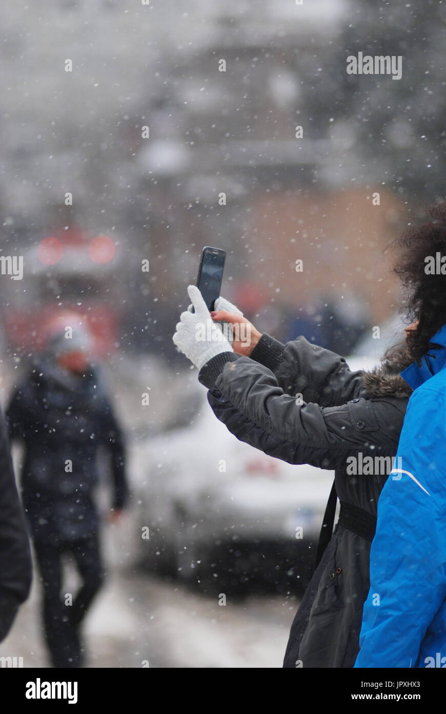 Person making selfie in winter Stock Photo
