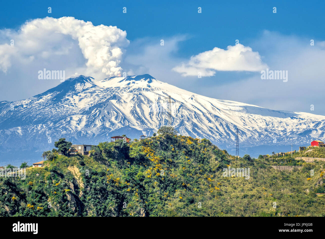 Steam Rising From Mount Etna Taormina, Italy Stock Photo