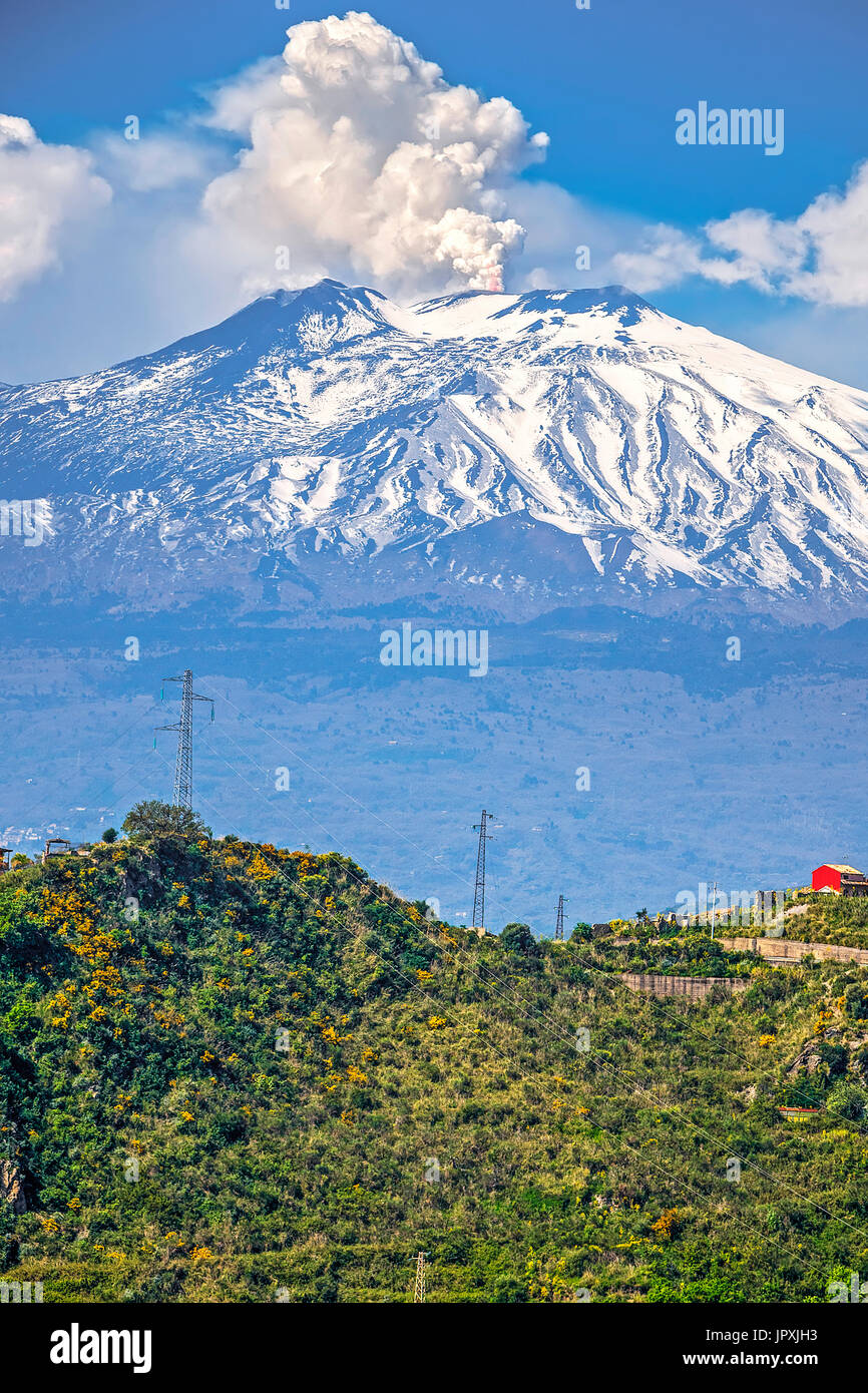 Steam Rising From Mount Etna Taormina, Italy Stock Photo
