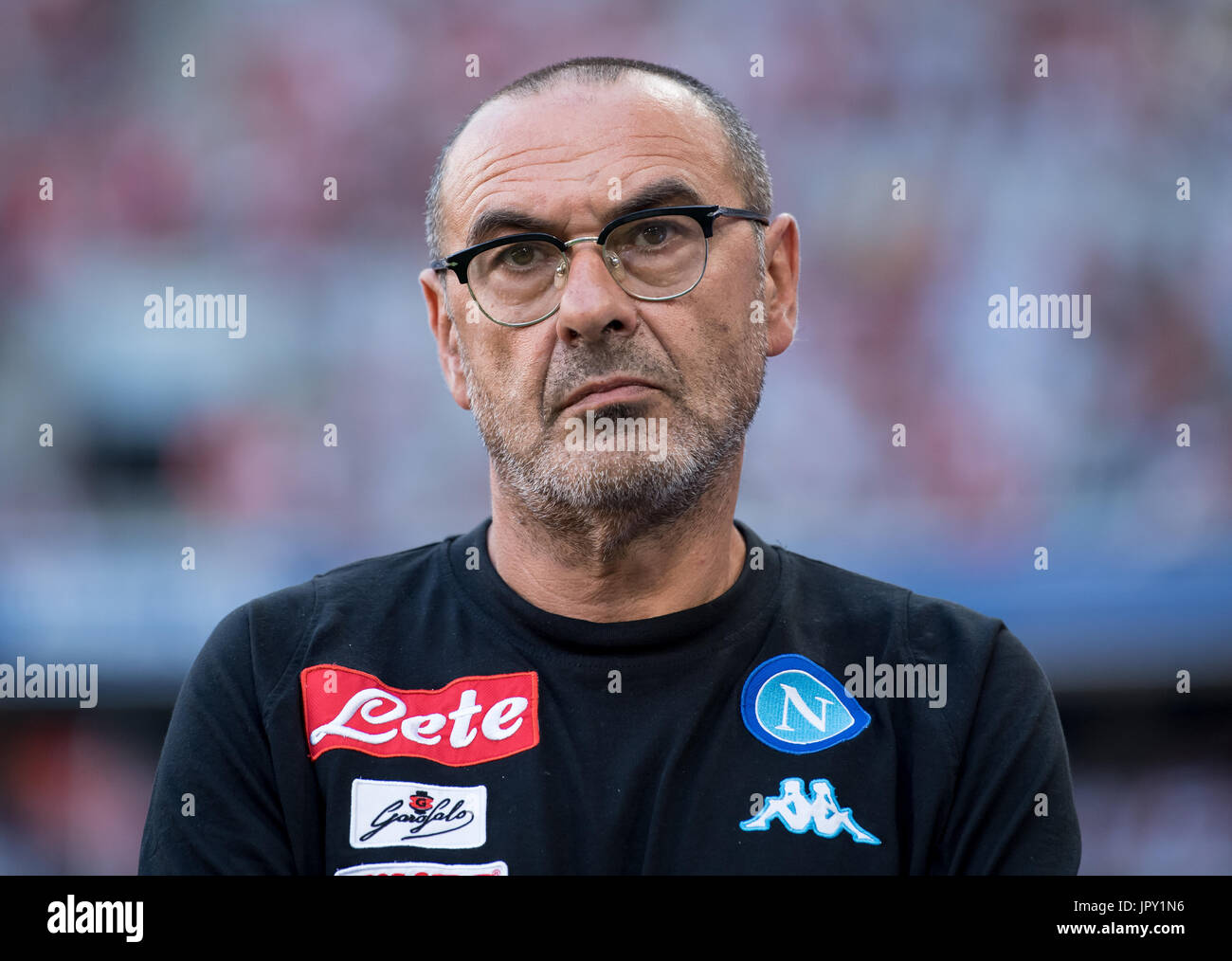 Munich, Germany. 2nd Aug, 2017. SSC Naples coach Maurizio Sarri enters the arena before the Audi Cup 3rd place SSC Naples vs Bayern Munich match at the Allianz Arena in Munich, Germany, 2 August, 2017. Photo: Sven Hoppe/dpa/Alamy Live News Stock Photo