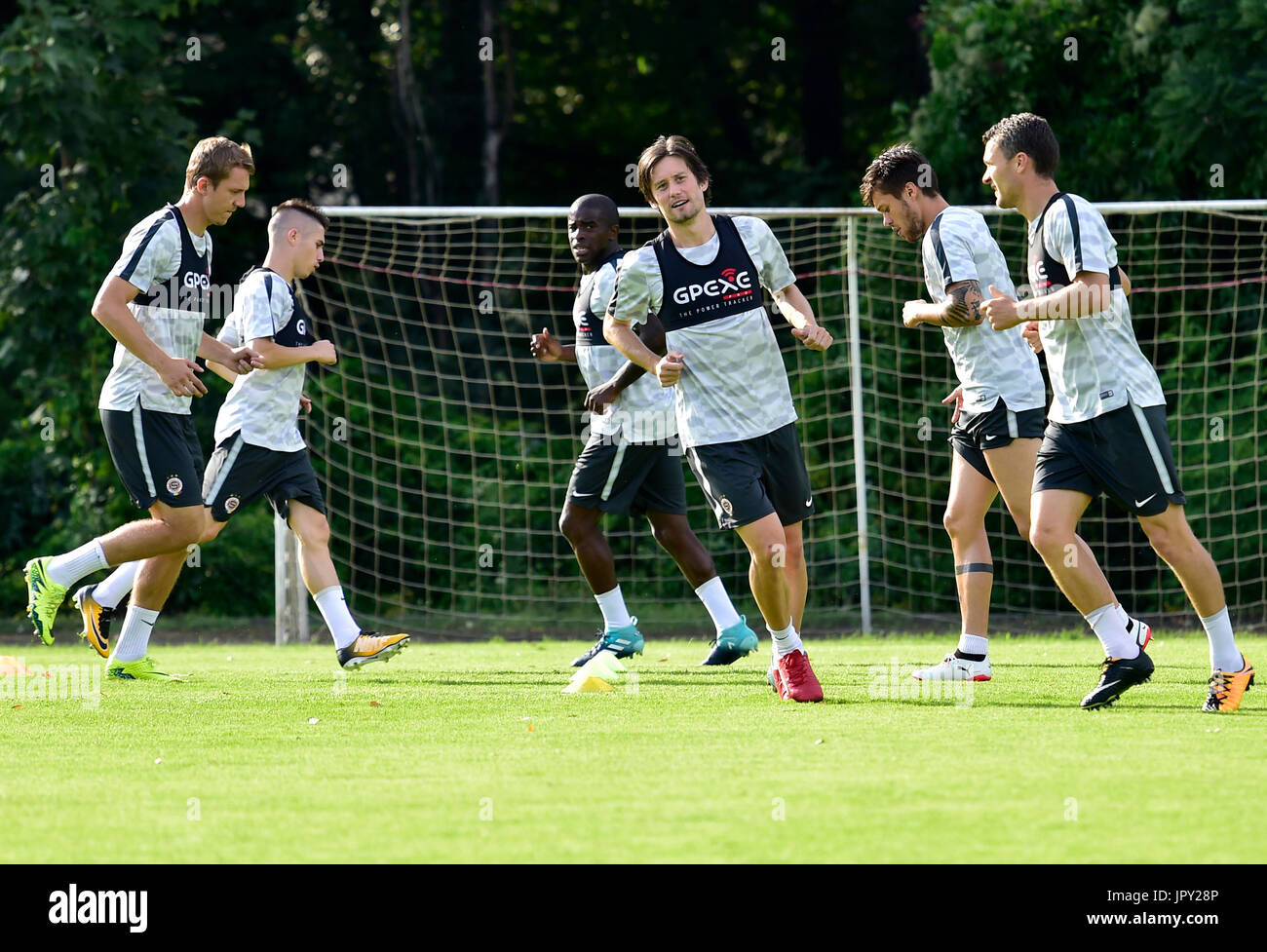 Prague, Czech Republic. 02nd Aug, 2017. Player of Sparta Tomas Rosicky, centre, attends a training session prior to the 3rd qualifying round, Football European League match AC Sparta Praha vs Red Star Belgrade in Prague, Czech Republic, August 2, 2017. Credit: Roman Vondrous/CTK Photo/Alamy Live News Stock Photo