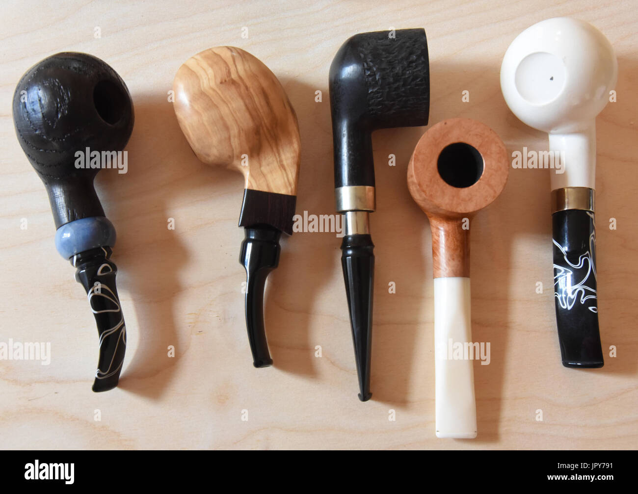 Smoking pipes made out of meerschaum stone, ebony, bog oak, olivewood