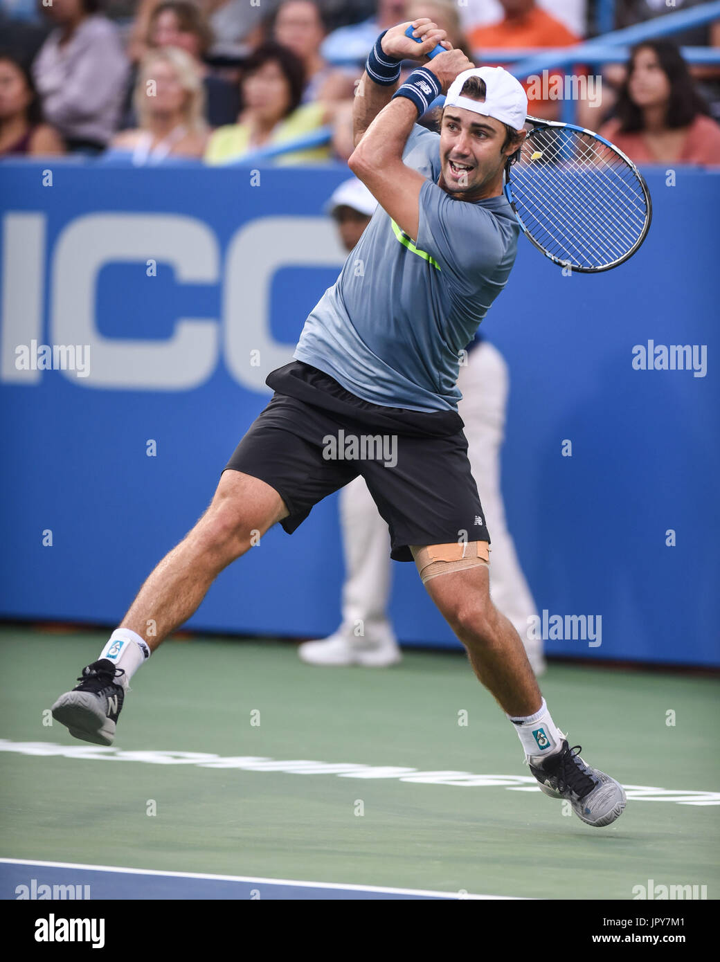 Washington, D.C, USA. 2nd Aug, 2017. JORDAN THOMPSON hits a backhand during his second round match at the Citi Open at the Rock Creek Park Tennis Center in Washington, DC Credit: Kyle Gustafson/ZUMA Wire/Alamy Live News Stock Photo